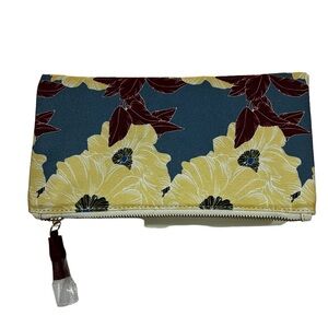 Rachel Pally Floral White Faux Leather Reversible Fold Over Zip Close Clutch